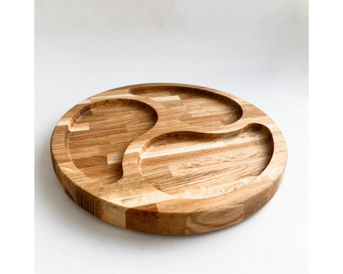 image_1 Servírovací talíř z dubového dřeva o průměru 280 mm se třemi sekcemi pro oddělené servírování