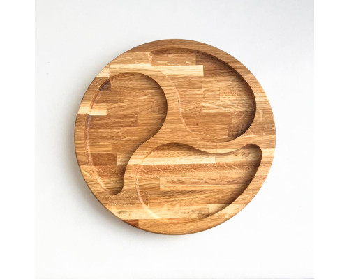 image_3 Servírovací talíř z dubového dřeva o průměru 280 mm se třemi sekcemi pro oddělené servírování