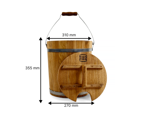 image_4 Dubové vědro-parník o objemu 15 litrů s víkem – tradiční dřevěné vědro pro zapáření vázaného koštěte do sauny, vyrobené z kvalitního dubového dřeva