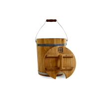 Dubové vědro-parník o objemu 15 litrů s víkem – tradiční dřevěné vědro pro zapáření vázaného koštěte do sauny, vyrobené z kvalitního dubového dřeva