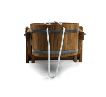 Dubové polévací vědro do sauny o objemu 35 litrů s obručemi z nerezové oceli