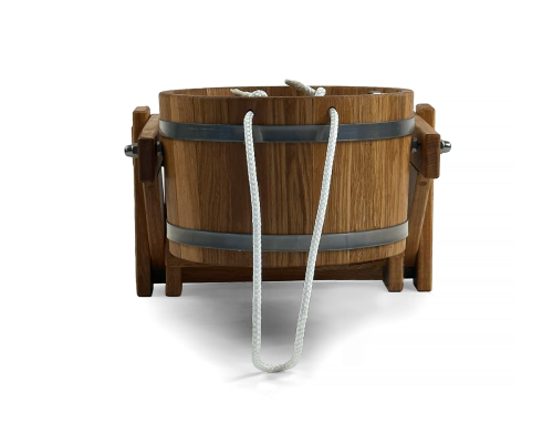 Dubové polévací vědro do sauny o objemu 35 litrů s obručemi z nerezové oceli