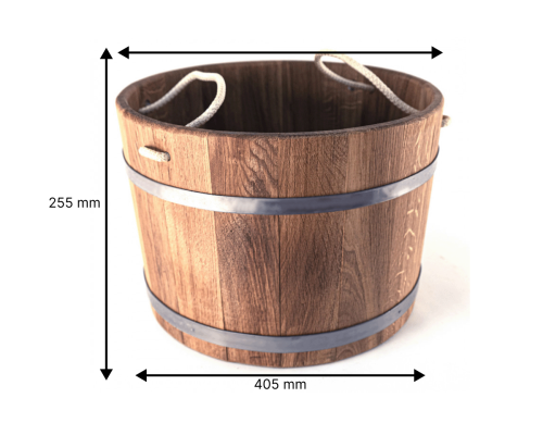 image_4 Ručně vyráběný dubový džber 23 litrů s lanovými uchy – dřevěné vědro do sauny a lázně