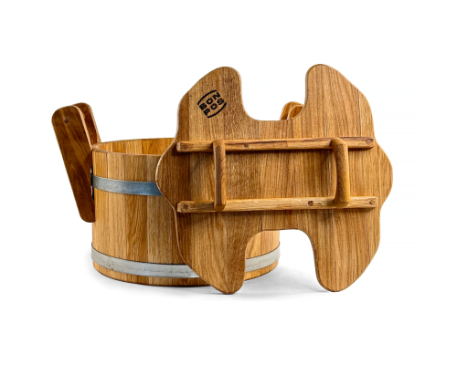 Dubový džber do sauny o objemu 23 litrů s obručemi z nerezové oceli, tradiční doplněk do parní sauny z přírodního dřeva