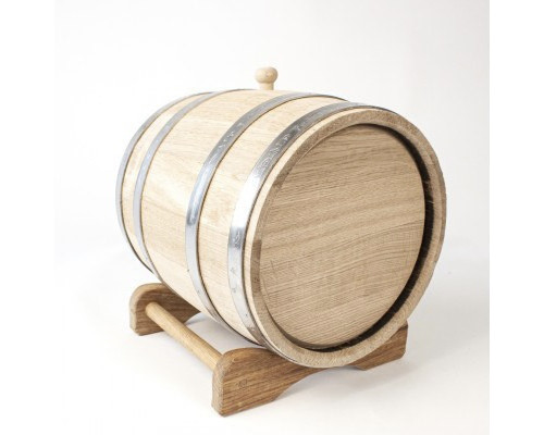 image_2 Dubový sud o objemu 30 litrů bez kohoutku, umístěný na stojanu, vhodný pro zrání a skladování alkoholických nápojů