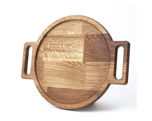 Podnos z dubového dřeva s úchyty 350 mm – elegantní dřevěný servírovací podnos s úchyty, ideální pro podávání jídel a nápojů.