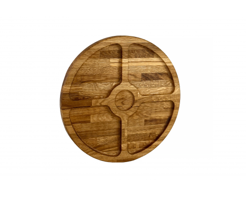 Dubový servírovací talíř 4+1 D300 z masivního dubového dřeva s pěti přihrádkami pro elegantní servírování.