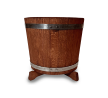 Dubový květináč kulatý 10 l – teaková barva, dřevěný obal na květiny pro zahradu, terasu i balkon