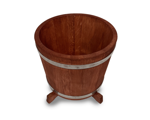 image_2 Dubový květináč kulatý 10 l – teaková barva, dřevěný obal na květiny pro zahradu, terasu i balkon