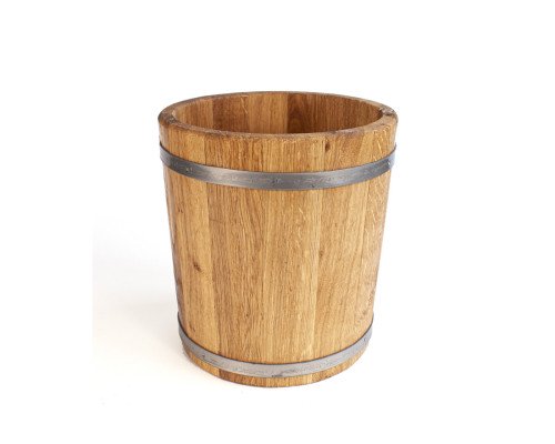 Kulatý dubový květináč o objemu 10 litrů – přírodní dřevěný obal na rostliny pro interiér i exteriér
