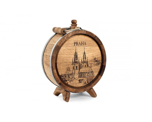 Dubový soudek-placatka 3 litry bez kohoutku s motivem Prahy