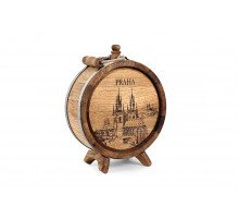 Dubový soudek-placatka 3 litry bez kohoutku s motivem Prahy