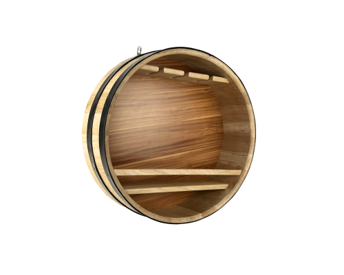 Nástěnný bar kulatý průměr 600 mm z přírodního dřeva, stylový a praktický doplněk pro domácí nebo venkovní použití