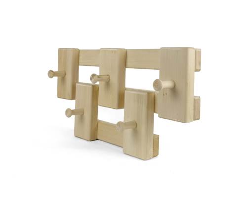 Nástěnný věšák z přírodního lipového dřeva s 5 pevnými háčky pro zavěšení kabátů a doplňků