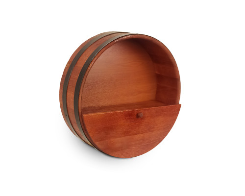 Rustikální dubový kulatý bar s dvířky, ideální jako minibar nebo dekorace – průměr 600 mm