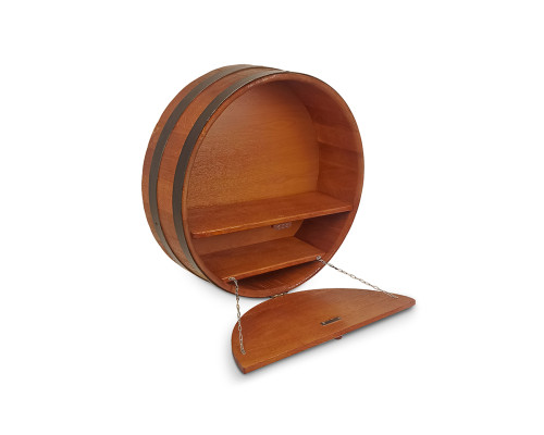 image_2 Rustikální dubový kulatý bar s dvířky, ideální jako minibar nebo dekorace – průměr 600 mm