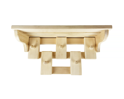 image_3 Nástěnný věšák z lipového dřeva s 5 háčky a policí – přírodní dřevěný věšák do předsíně nebo chodby