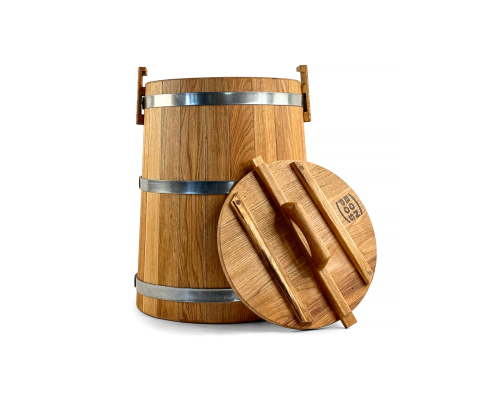 Dubová káď na ovoce a zeleninu 20 L – přírodní nádoba na solení a nakládání potravin z kvalitního dubového dřeva, ruční výroba, vyztuženo nerezovými obručemi