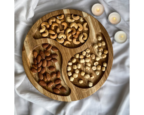 image_5 Servírovací talíř z dubového dřeva o průměru 280 mm se třemi sekcemi pro oddělené servírování