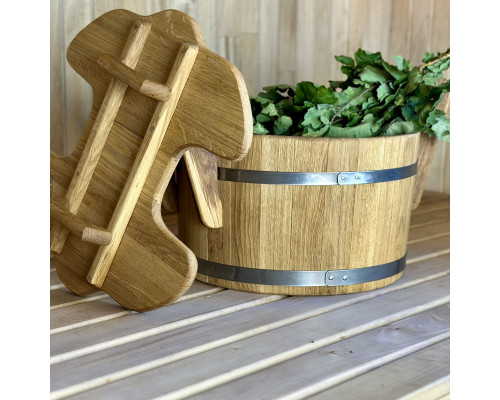 image_5 Dubový džber 35 L z masivního dřeva s nerezovými obručemi, tradiční vědro pro saunu a parní lázeň