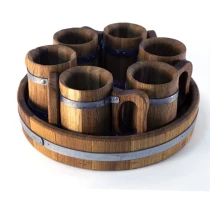 Wooden set of 6 cups 0,5 L+tray
