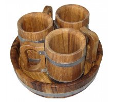 Sada 3 dubových korbelů na pivo 0,5 litru + podnos