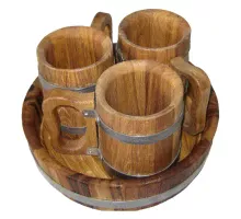 Wooden set of 3 cups 0.5 l + tray