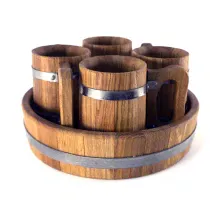 Wooden set of 4 cups 0.5 L+tray