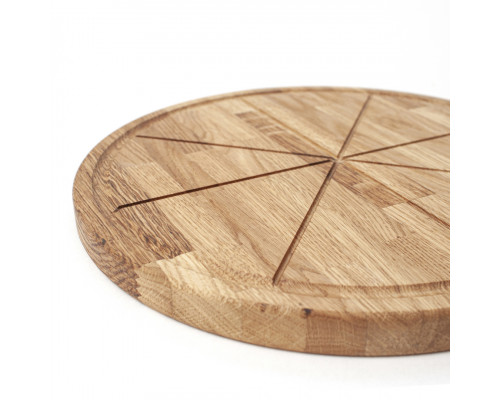 image_1 Dřevěný talíř na pizzu o průměru 340 mm vyrobený z masivního dubového dřeva, přírodní a odolný servírovací talíř pro domácí i restauraci