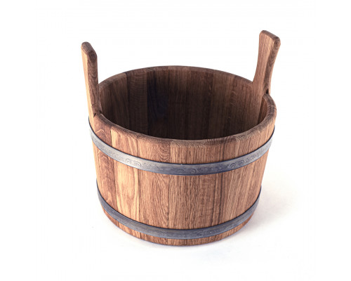 image_4 Dřevěný dubový džber o objemu 10 litrů s obručemi z nerezové oceli, určený pro saunu a lázeň