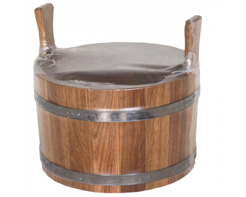 image_2 Dřevěný dubový džber o objemu 10 litrů s obručemi z nerezové oceli, určený pro saunu a lázeň