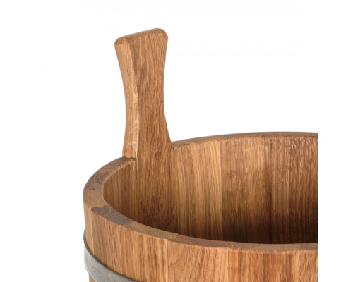 image_1 Dřevěný dubový džber o objemu 10 litrů s obručemi z nerezové oceli, určený pro saunu a lázeň