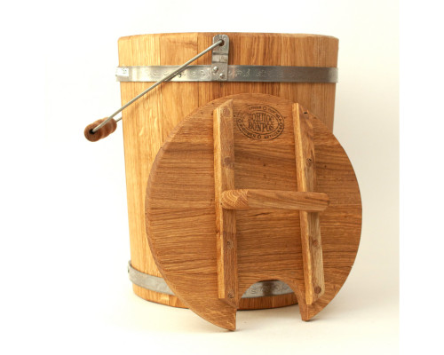 image_1 Dubové vědro-parník o objemu 15 litrů s víkem – tradiční dřevěné vědro pro zapáření vázaného koštěte do sauny, vyrobené z kvalitního dubového dřeva